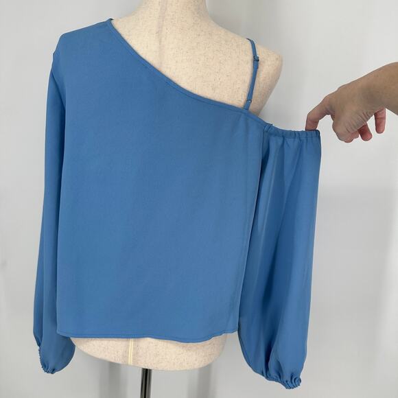 Open Edit Pleated Asymetric Neck Single Cold Shoulder Blue New Blouse Womens XL - Picture 6 of 9